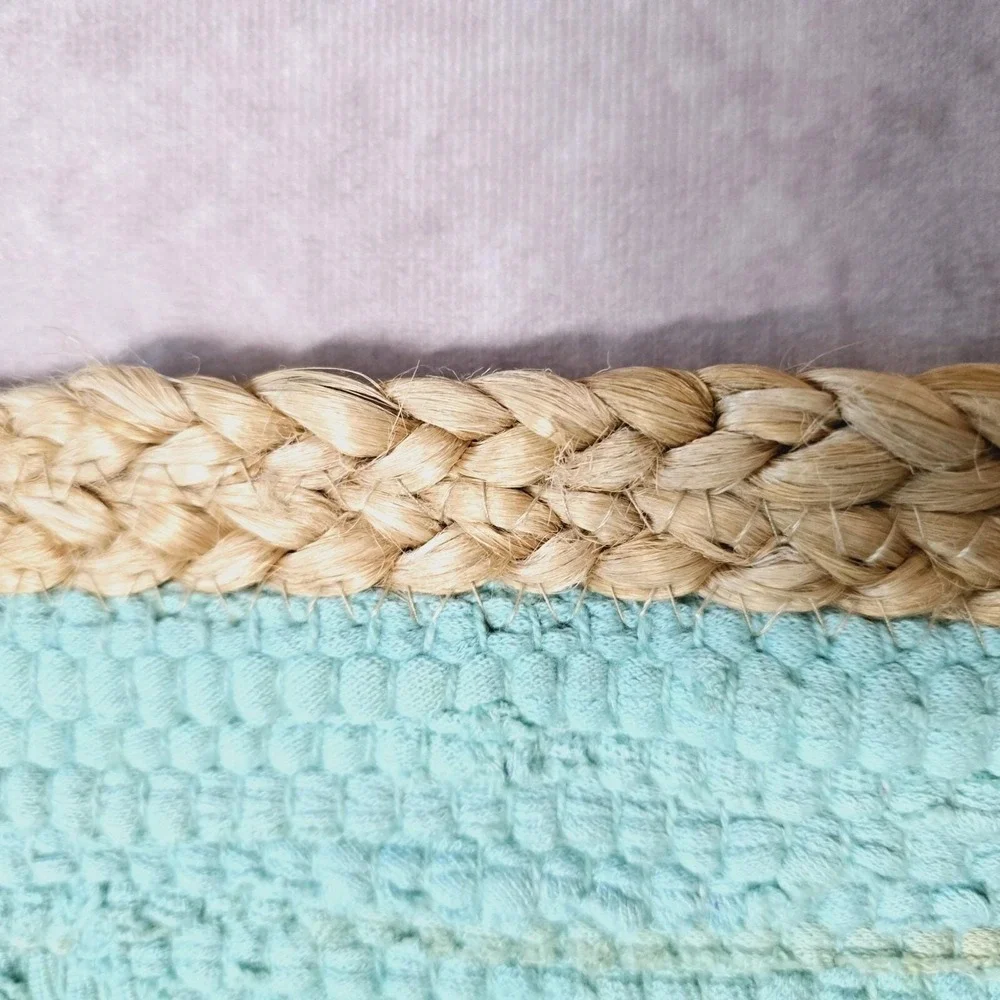 Set of 4 Placemats Seafoam Green Cotton Woven Centers Sisal Trim 15x15 Inch